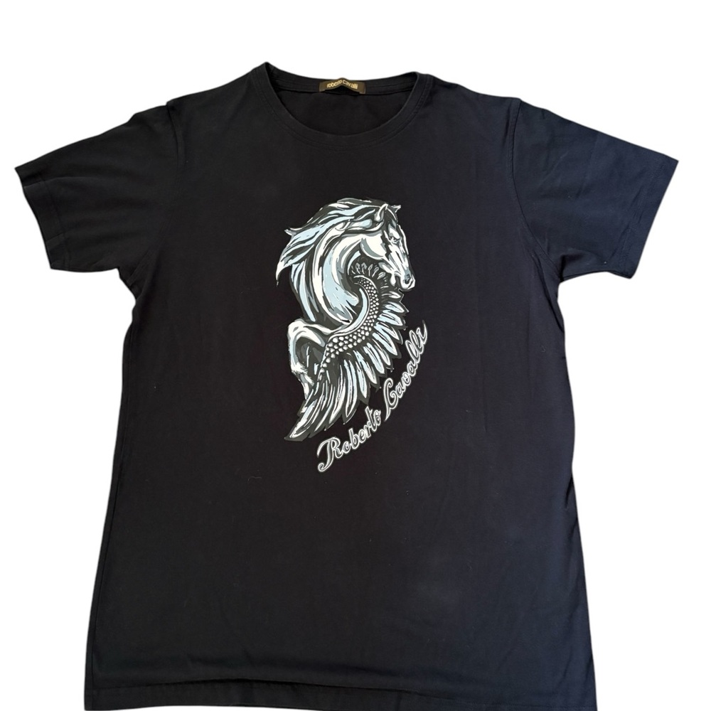 Roberto Cavalli Black Pegasus Graphic Crew Neck 100% Cotton T-Shirt Sz XL